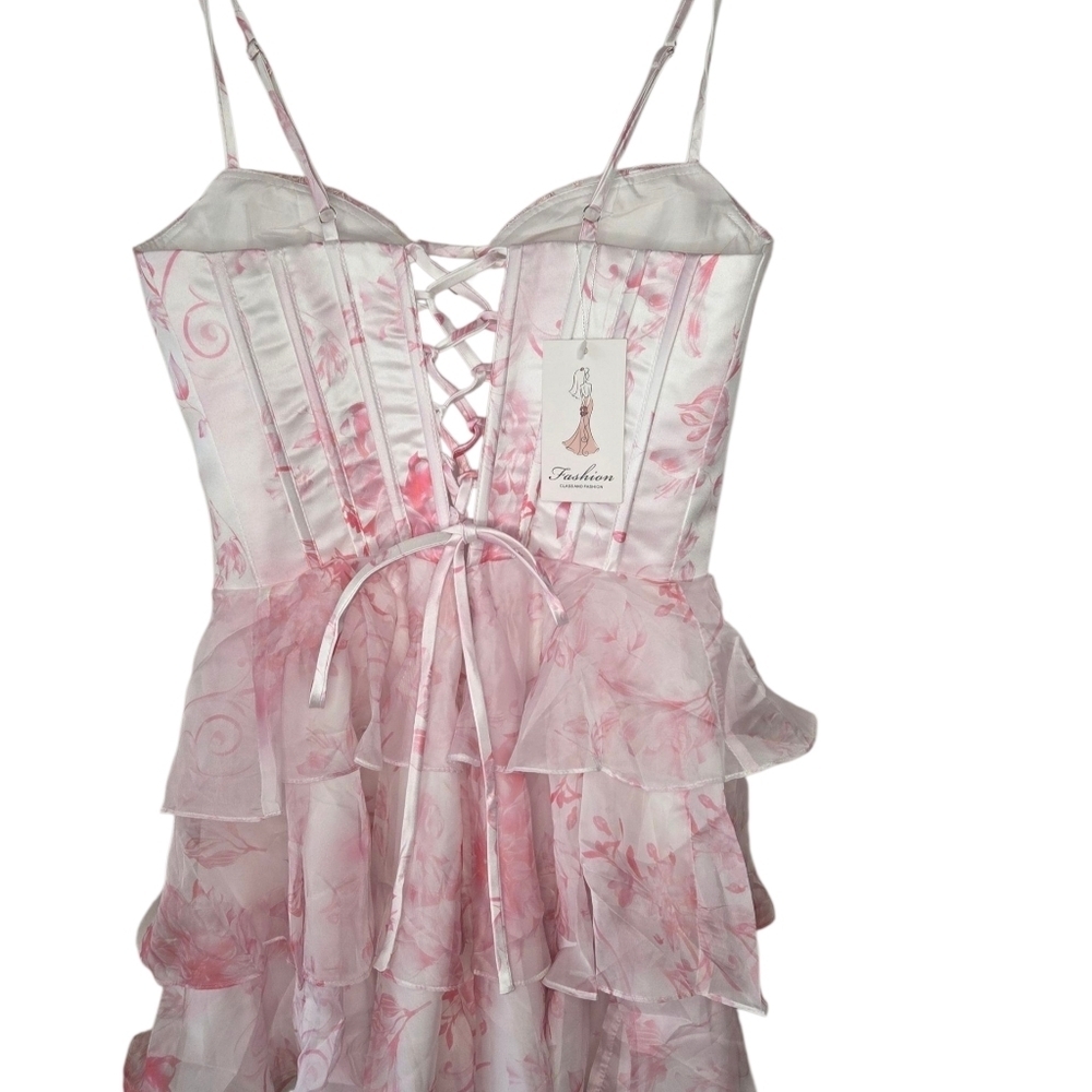 Floral Pink Layered Dress Size 8 - Picture 3 of 7